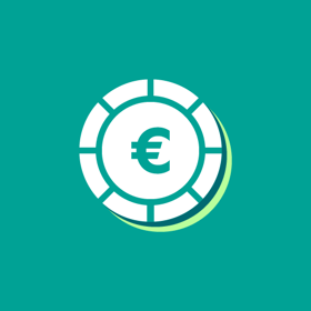 Icona della moneta a bassa posta in gioco sullo sfondo verde acqua